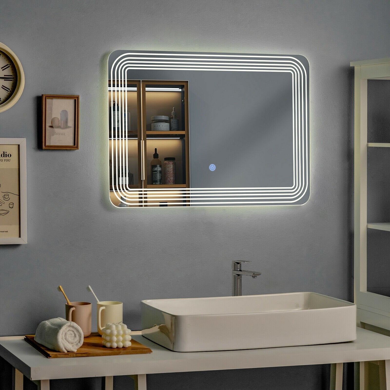 LED Bathroom Vanity Wall-Mount Mirror with Touch Button, White Wall Mirrors   at Gallery Canada