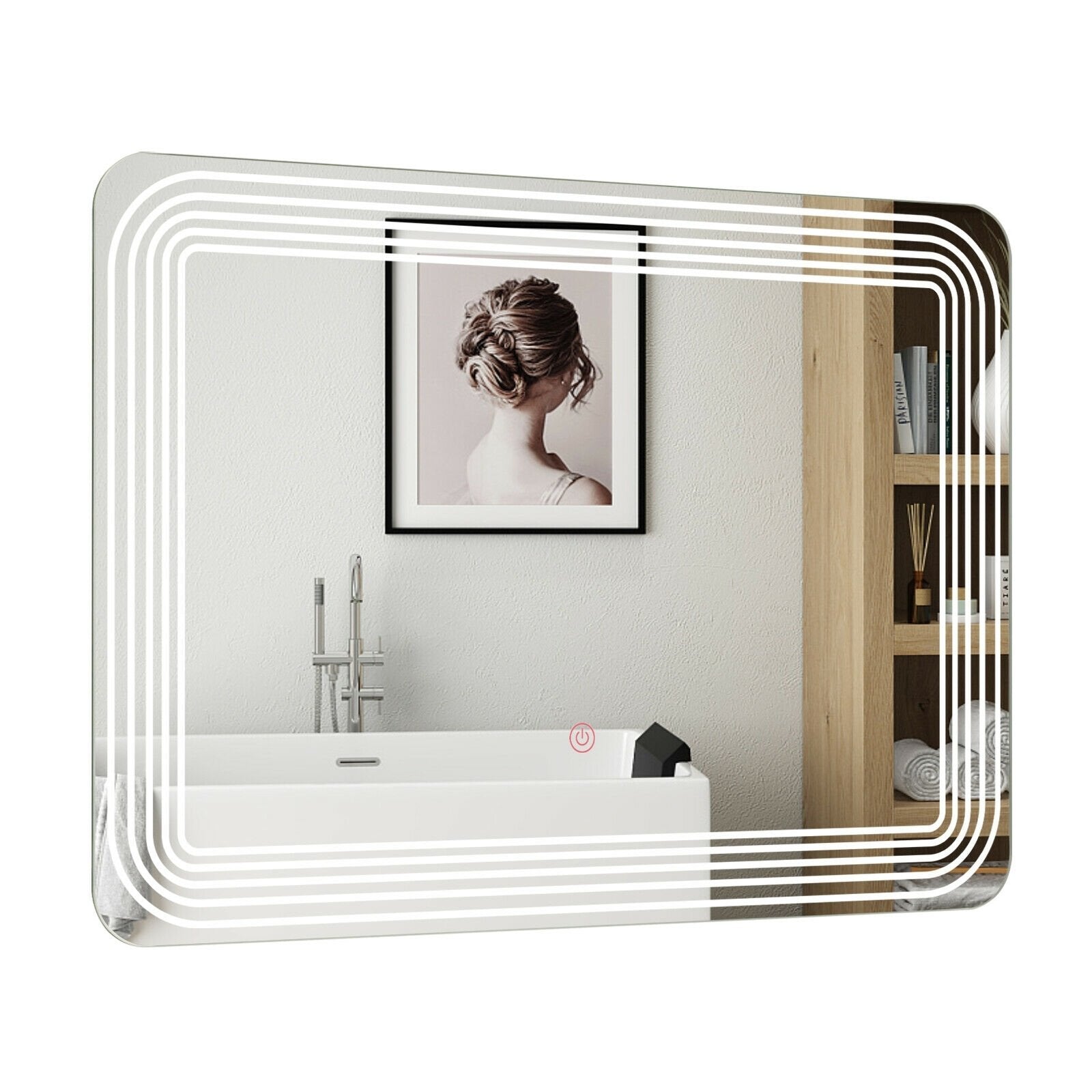 LED Bathroom Vanity Wall-Mount Mirror with Touch Button, White Wall Mirrors   at Gallery Canada