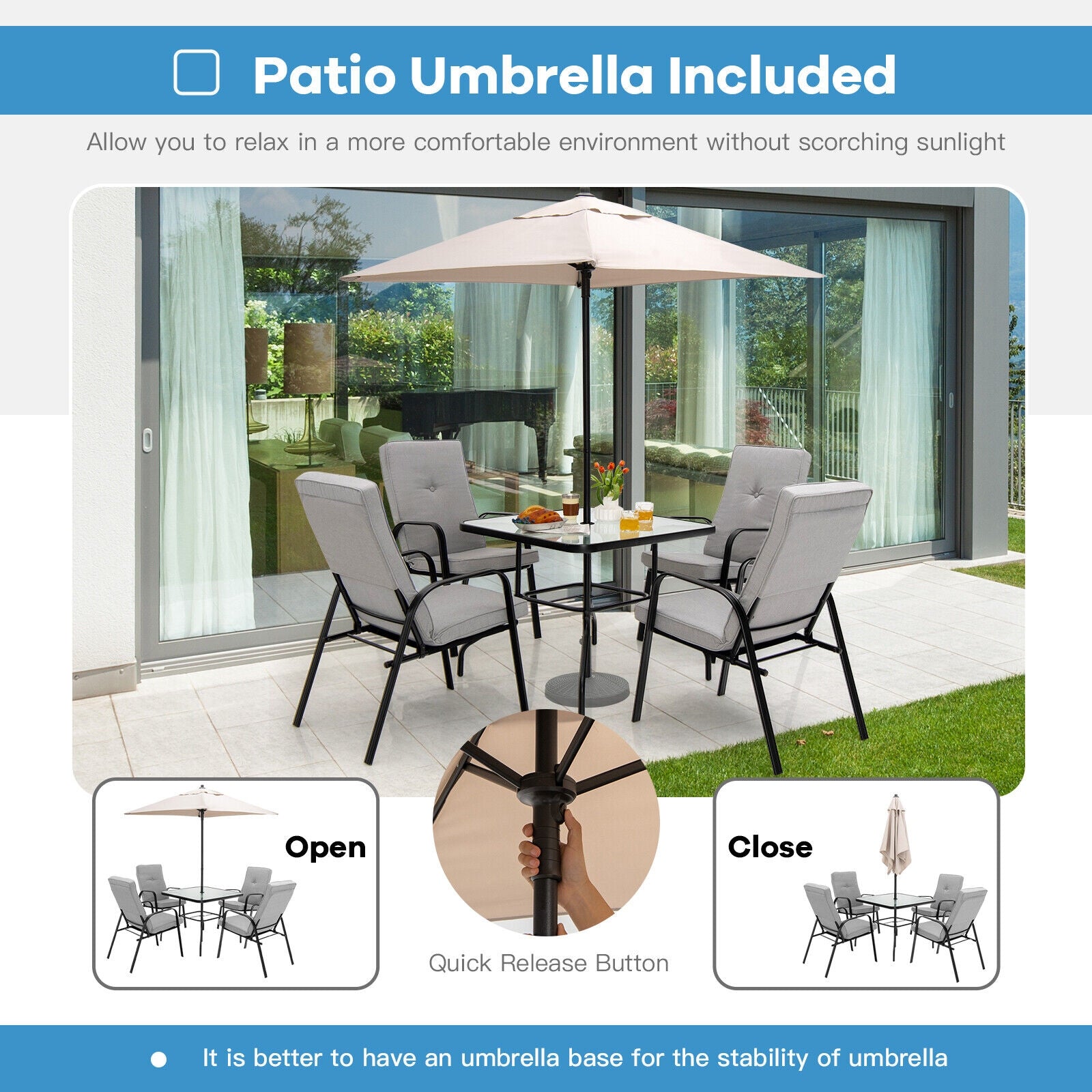 5 Feet Patio Square Market Table Umbrella Shelter with 4 Sturdy Ribs, Beige Outdoor Umbrellas at Gallery Canada