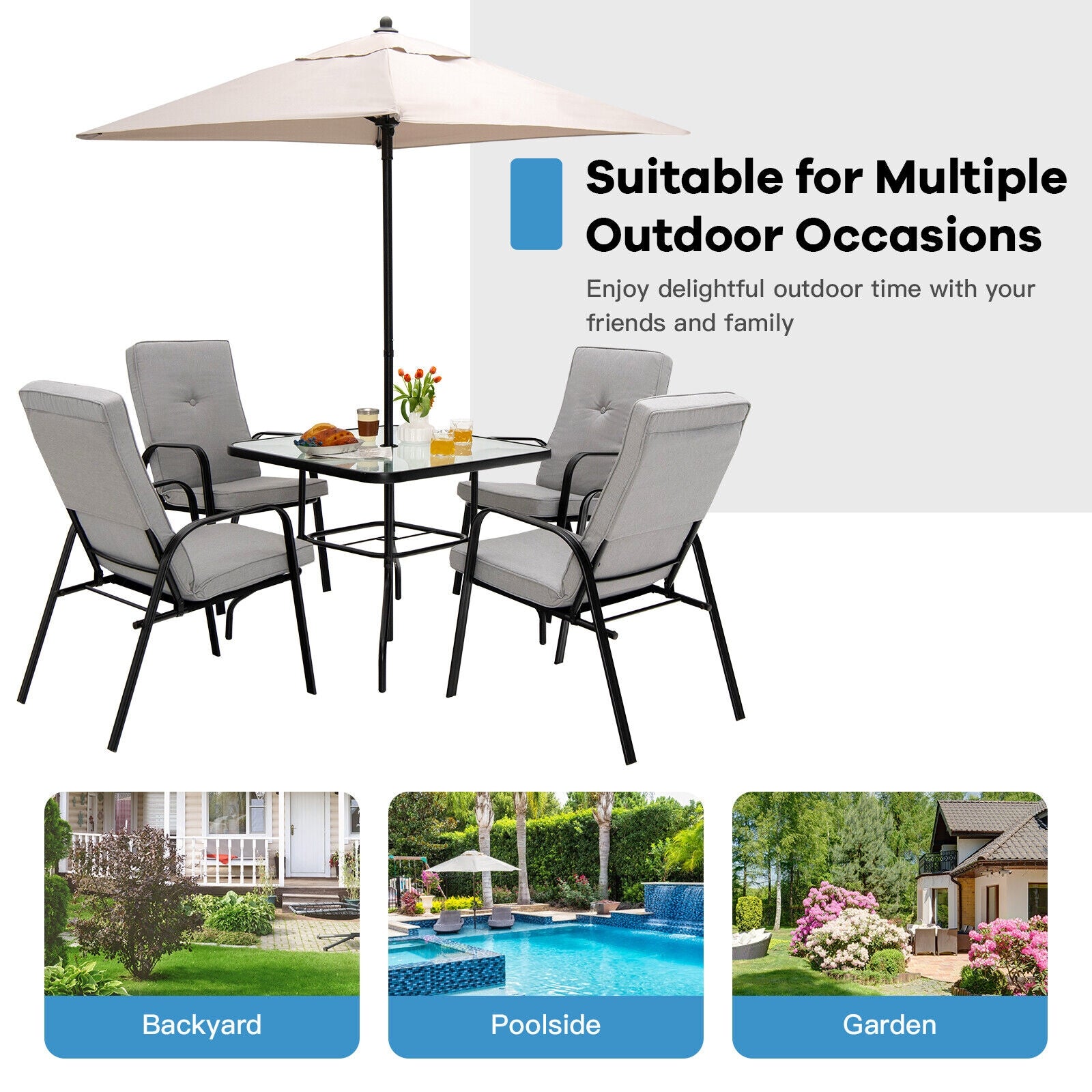 5 Feet Patio Square Market Table Umbrella Shelter with 4 Sturdy Ribs, Beige Outdoor Umbrellas at Gallery Canada