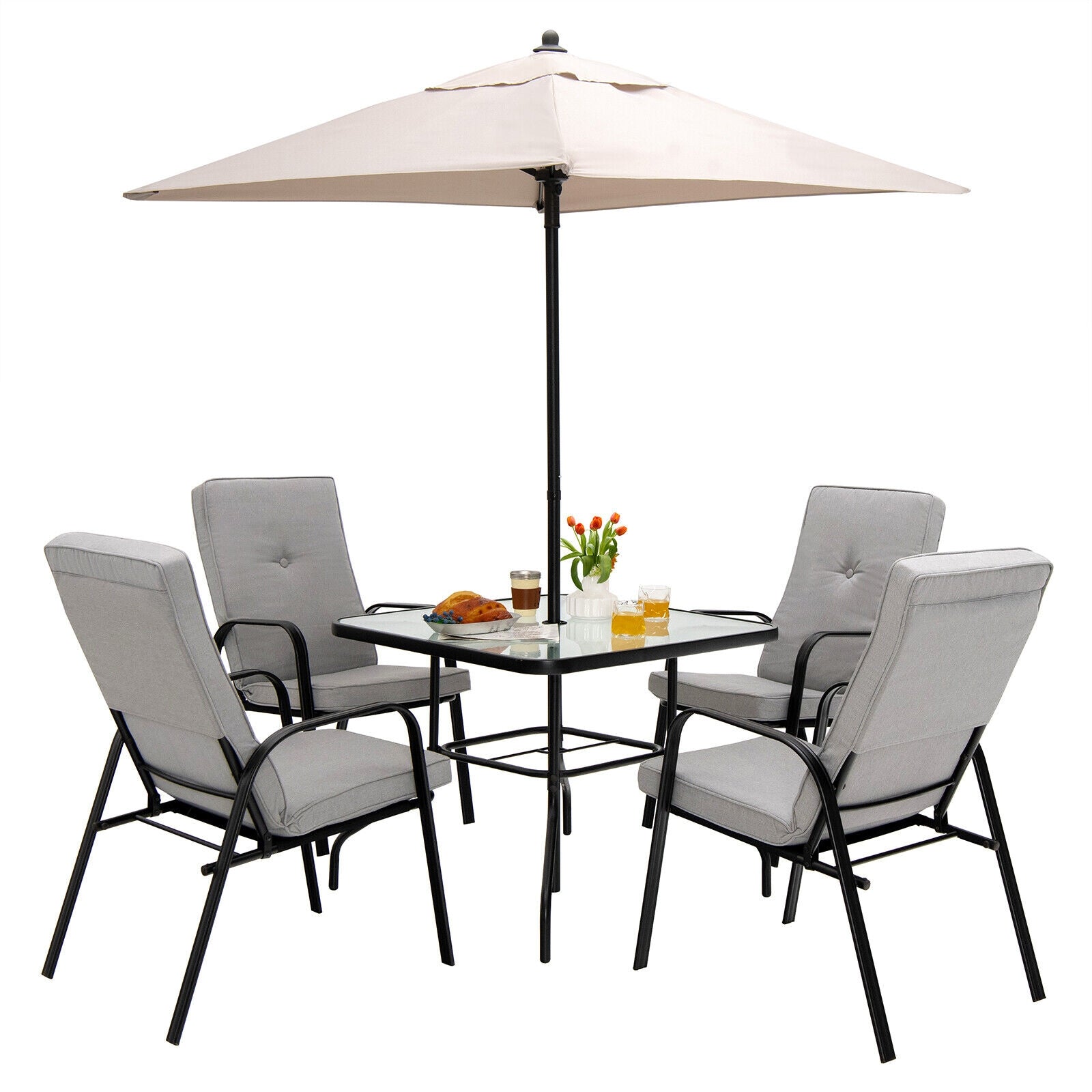 5 Feet Patio Square Market Table Umbrella Shelter with 4 Sturdy Ribs, Beige Outdoor Umbrellas at Gallery Canada