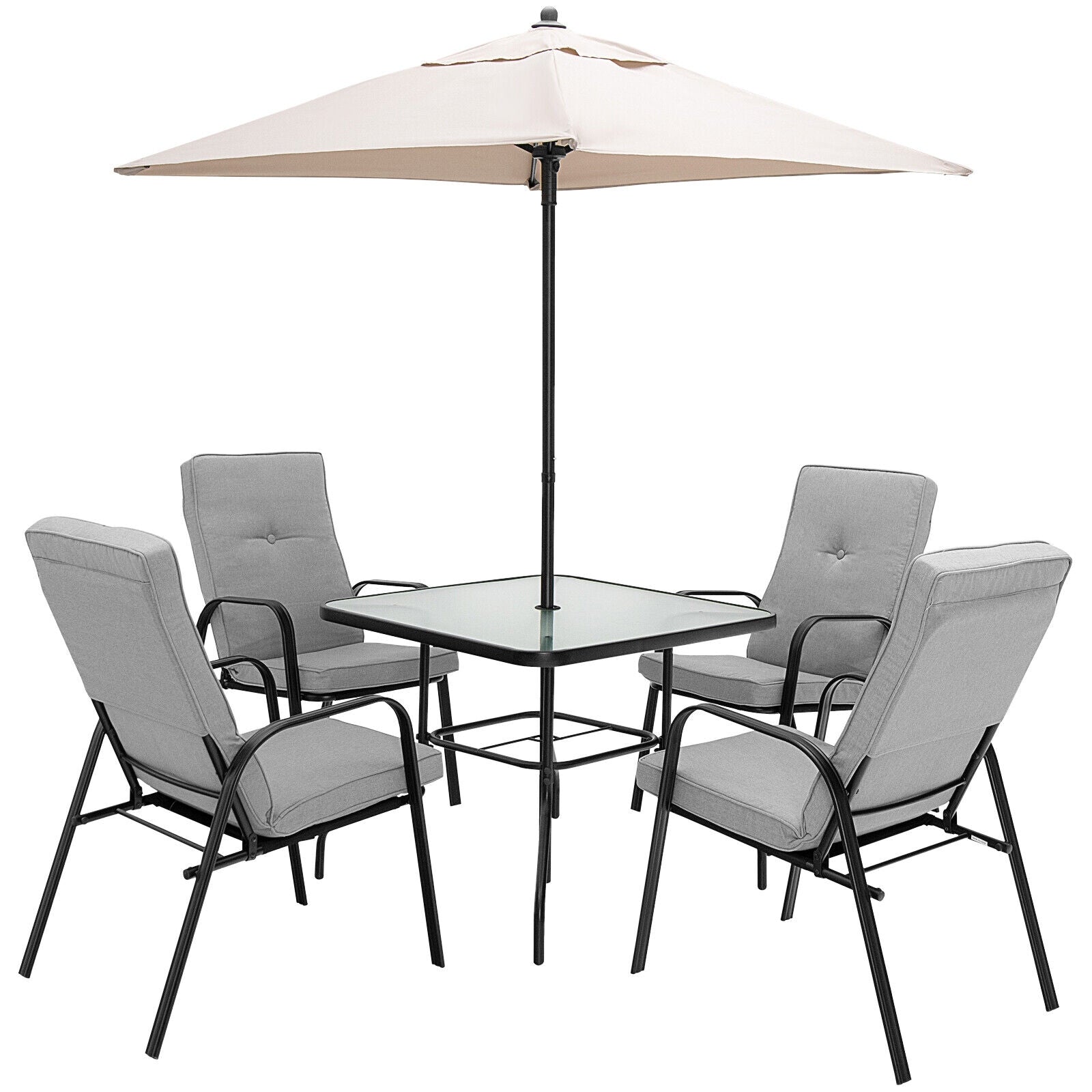 5 Feet Patio Square Market Table Umbrella Shelter with 4 Sturdy Ribs, Beige Outdoor Umbrellas at Gallery Canada