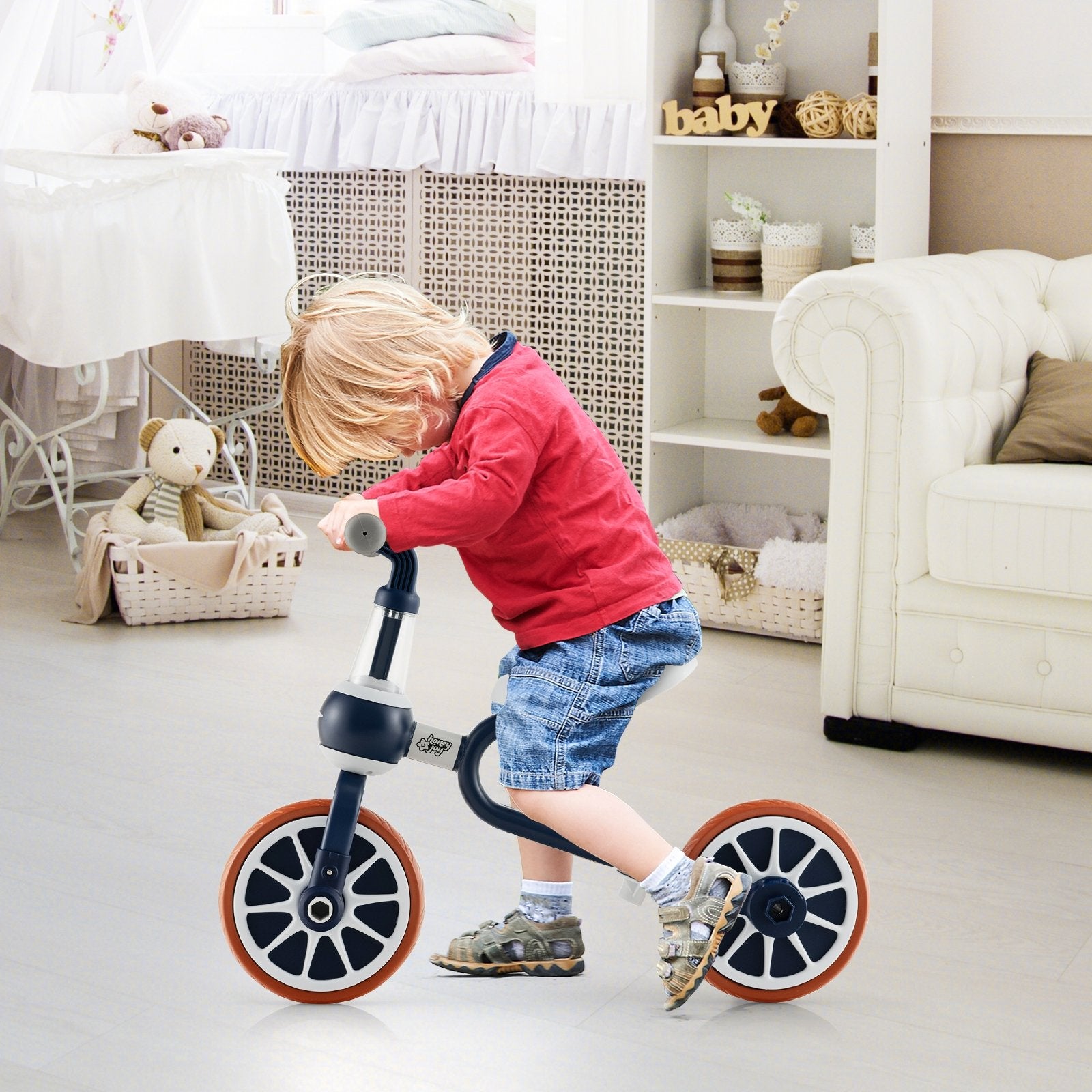 4-in-1 Kids Trike Bike with Adjustable Parent Push Handle and Seat Height, Navy Kids Bike   at Gallery Canada