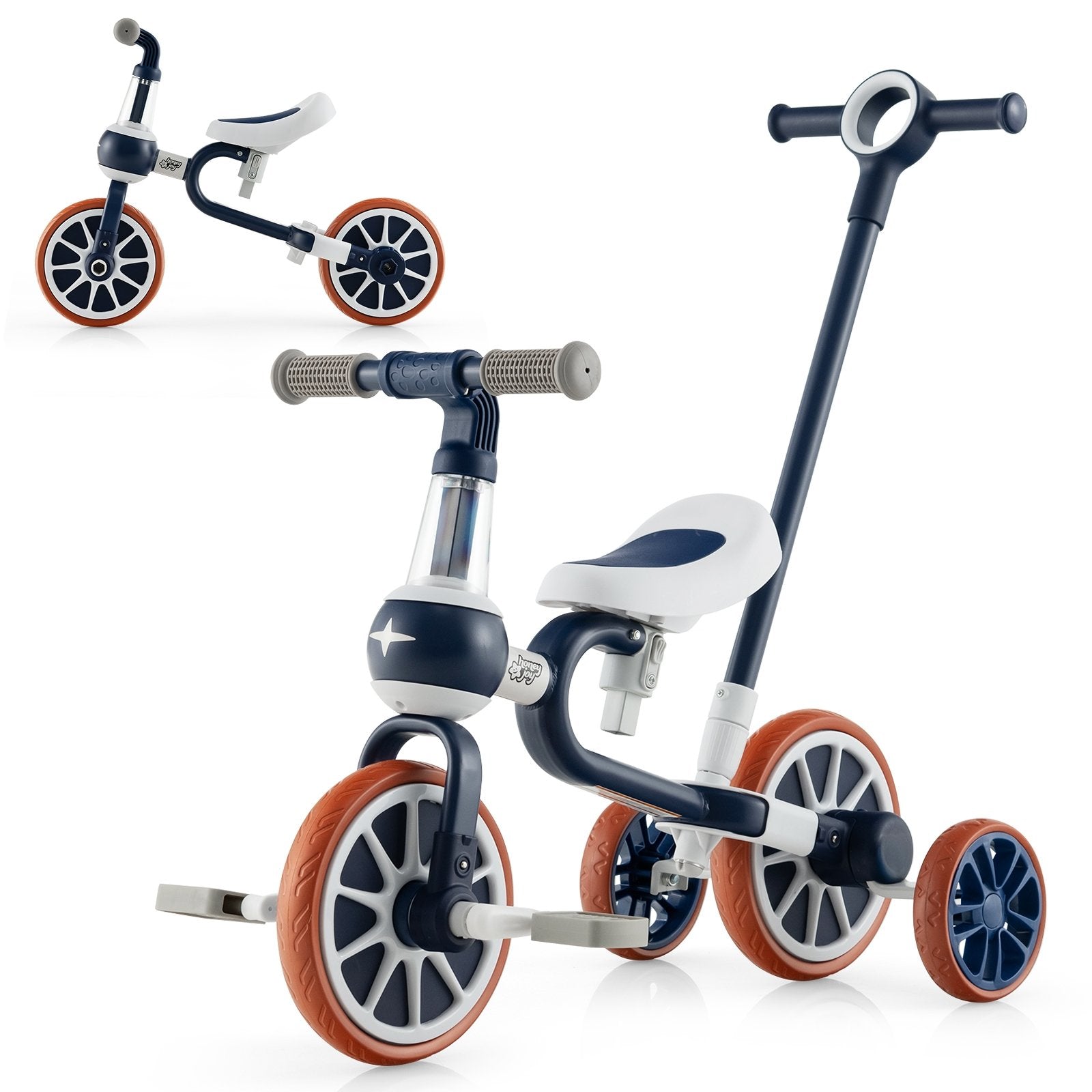 4-in-1 Kids Trike Bike with Adjustable Parent Push Handle and Seat Height, Navy Kids Bike   at Gallery Canada