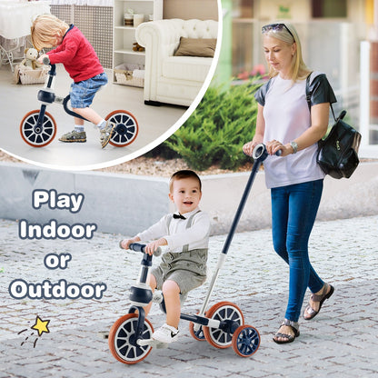 4-in-1 Kids Trike Bike with Adjustable Parent Push Handle and Seat Height, Navy Kids Bike   at Gallery Canada