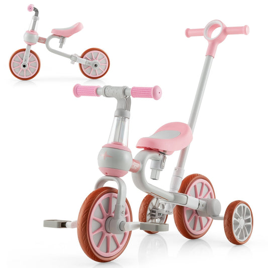 4-in-1 Kids Trike Bike with Adjustable Parent Push Handle and Seat Height, Pink Kids Bike   at Gallery Canada