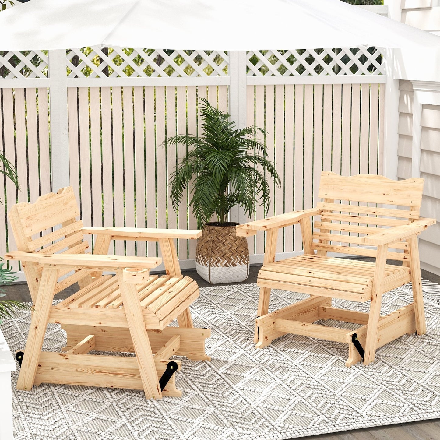 Outdoor Wood Rocking Chair with High Back and Widened Armrests, Brown Patio Rocking Chairs & Gliders   at Gallery Canada