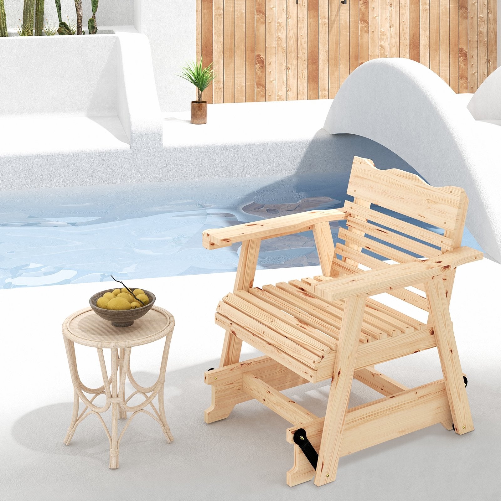 Outdoor Wood Rocking Chair with High Back and Widened Armrests, Brown Patio Rocking Chairs & Gliders   at Gallery Canada