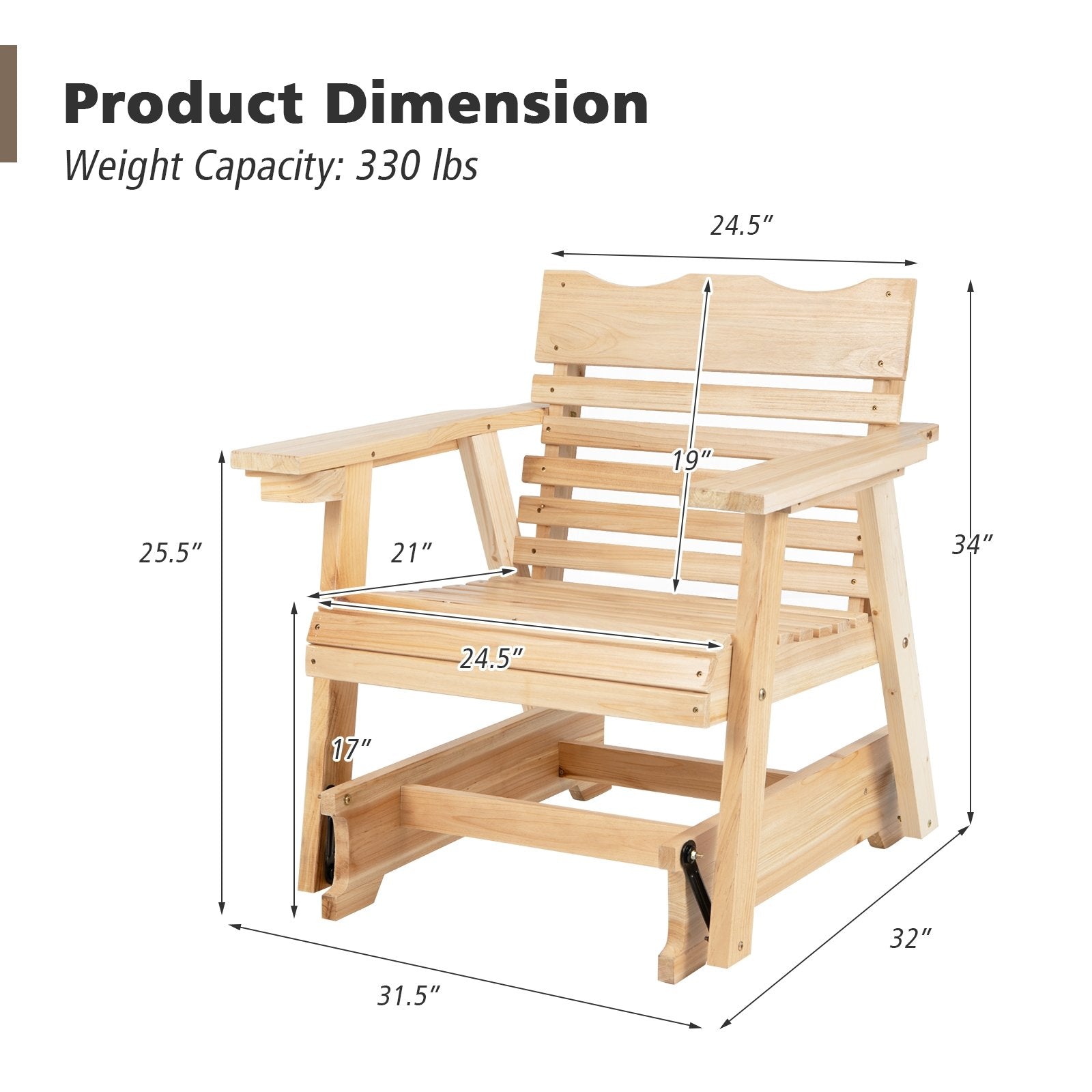 Outdoor Wood Rocking Chair with High Back and Widened Armrests, Brown Patio Rocking Chairs & Gliders   at Gallery Canada