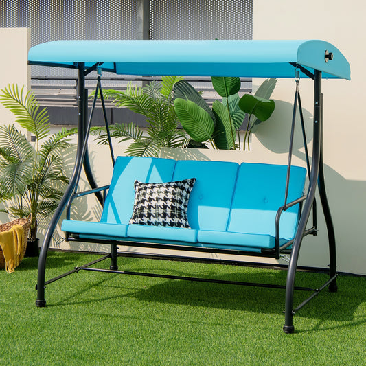 3 Seat Outdoor Porch Swing with Adjustable Canopy, Blue Porch Swings Blue  at Gallery Canada