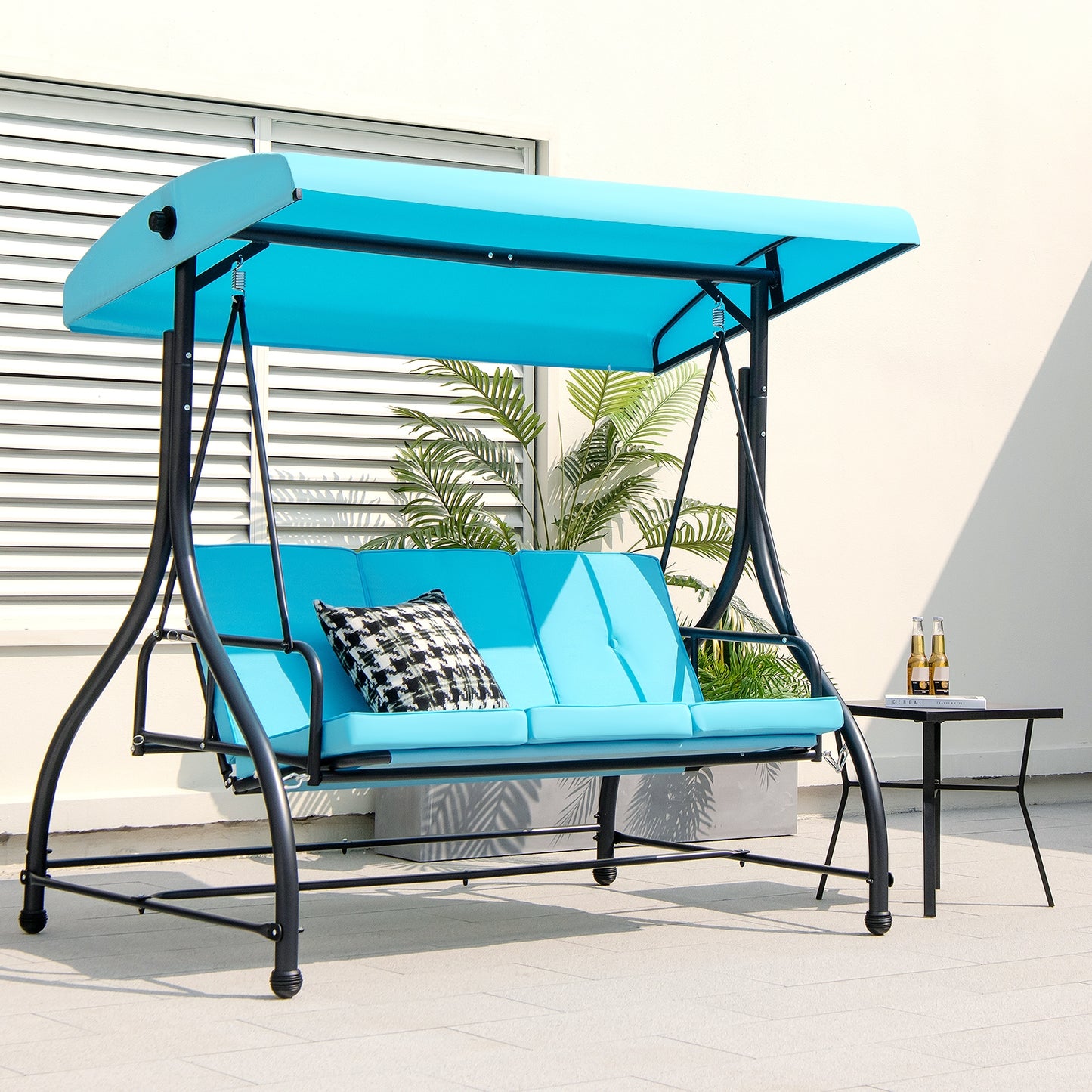 3 Seat Outdoor Porch Swing with Adjustable Canopy, Blue Porch Swings   at Gallery Canada