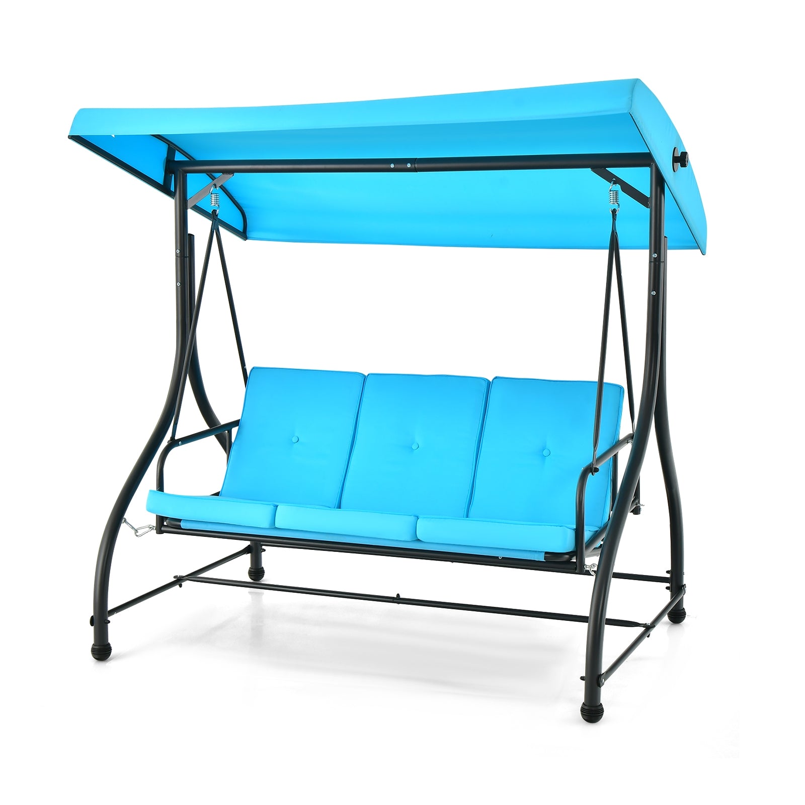 3 Seat Outdoor Porch Swing with Adjustable Canopy, Blue Porch Swings Blue  at Gallery Canada