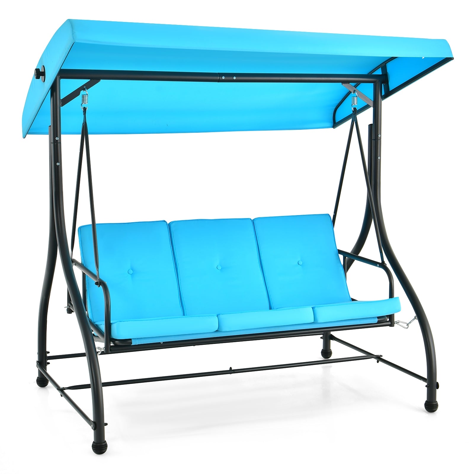 3 Seat Outdoor Porch Swing with Adjustable Canopy, Blue Porch Swings   at Gallery Canada