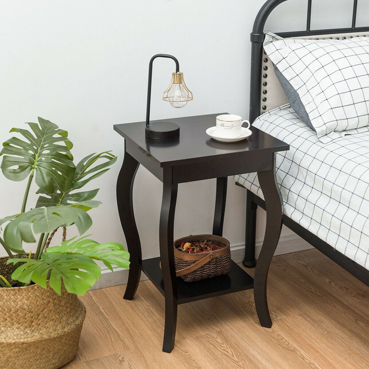 Set of 2 Side Table End Table Night Stand with Shelf, Brown End & Side Tables   at Gallery Canada