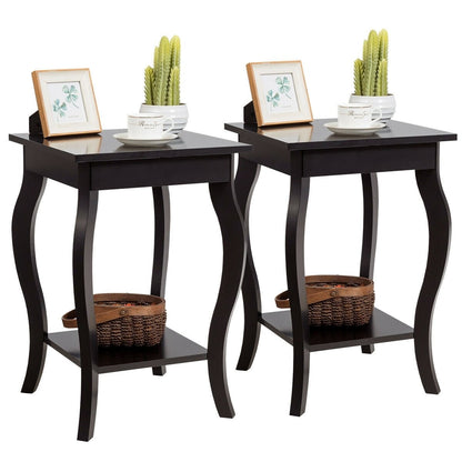 Set of 2 Side Table End Table Night Stand with Shelf, Brown End & Side Tables   at Gallery Canada