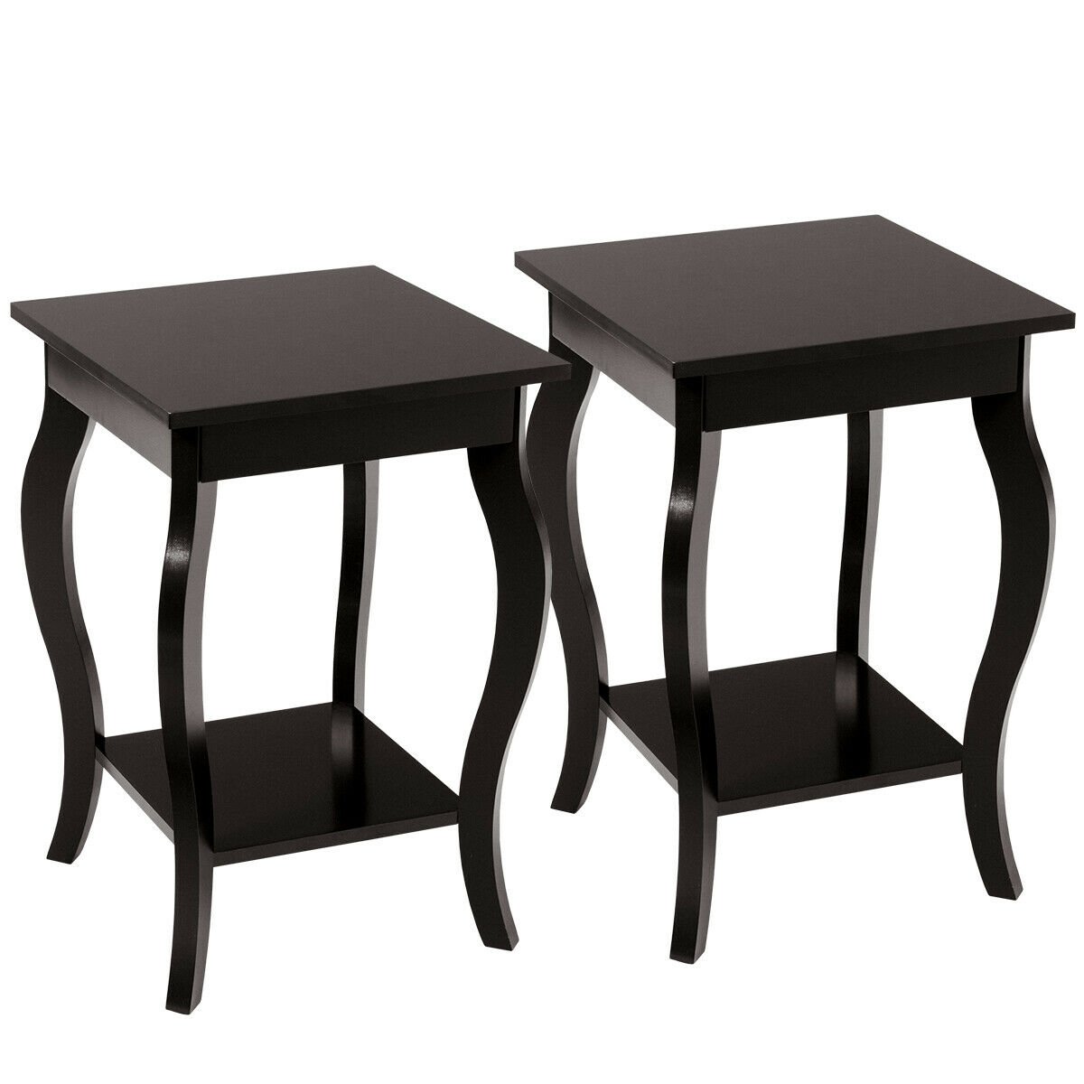 Set of 2 Side Table End Table Night Stand with Shelf, Brown End & Side Tables   at Gallery Canada