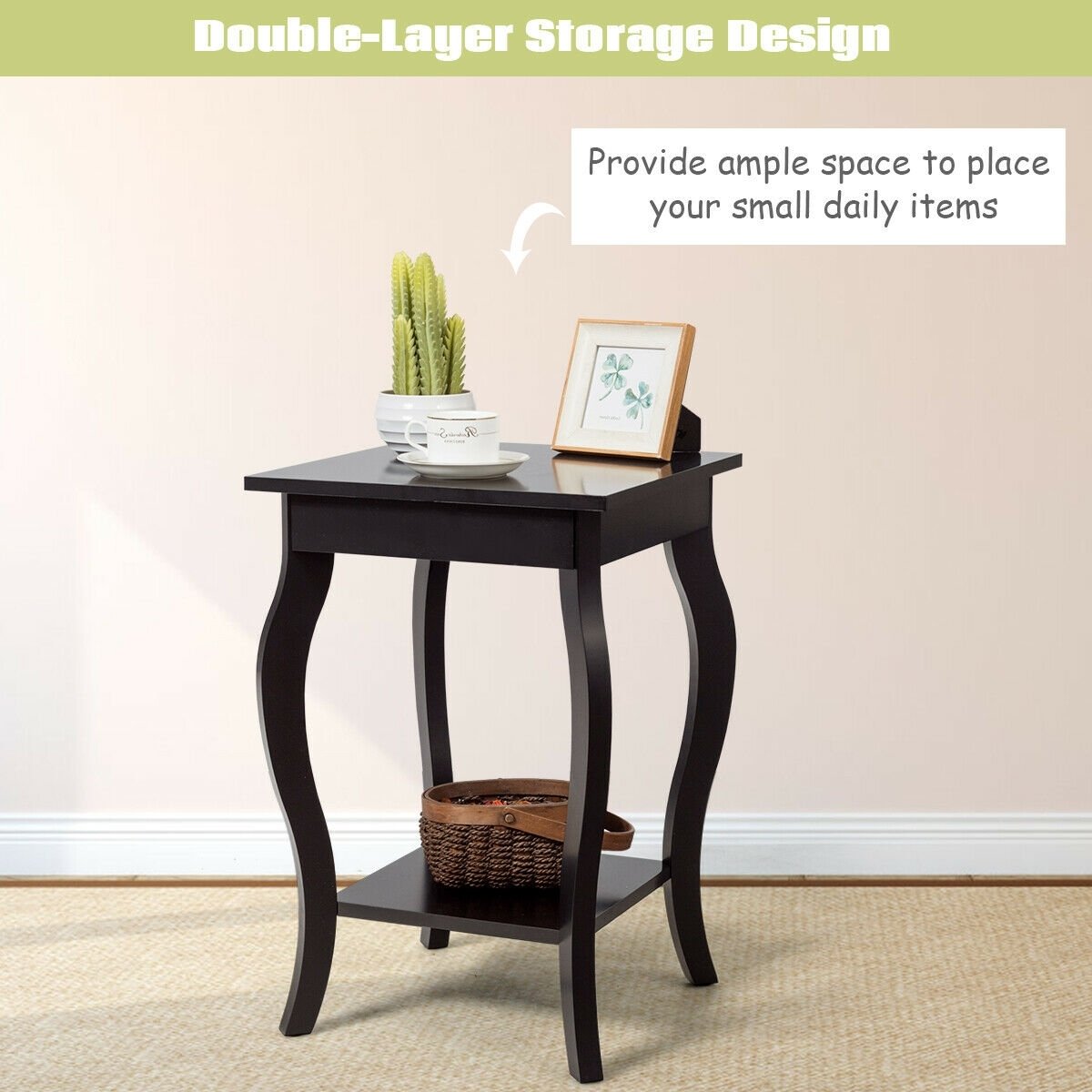 Set of 2 Side Table End Table Night Stand with Shelf, Brown End & Side Tables   at Gallery Canada