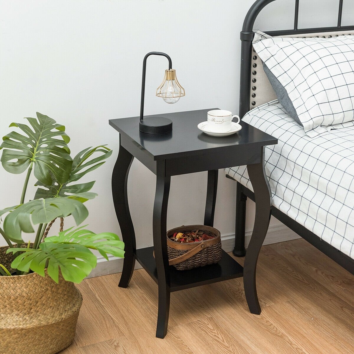 Set of 2 Side Table End Table Night Stand with Shelf, Black End & Side Tables   at Gallery Canada