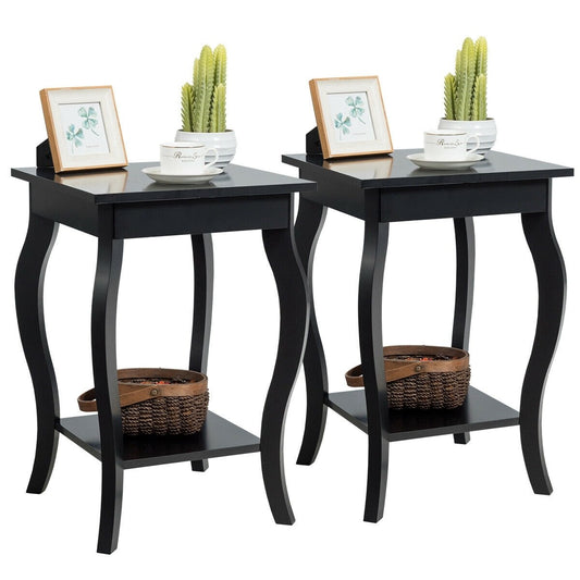 Set of 2 Side Table End Table Night Stand with Shelf, Black End & Side Tables   at Gallery Canada