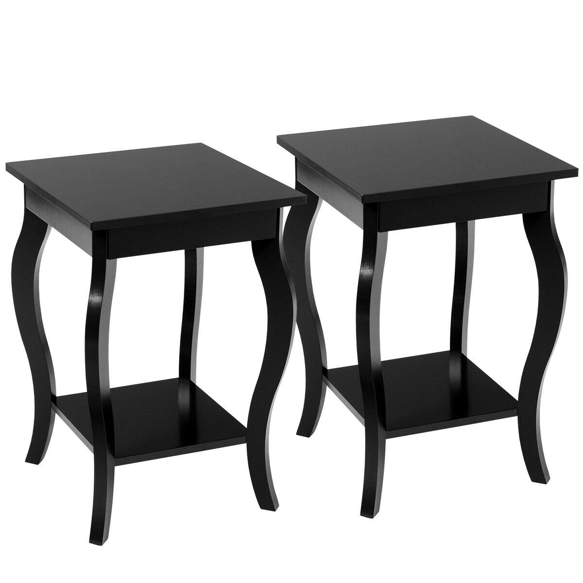 Set of 2 Side Table End Table Night Stand with Shelf, Black End & Side Tables   at Gallery Canada