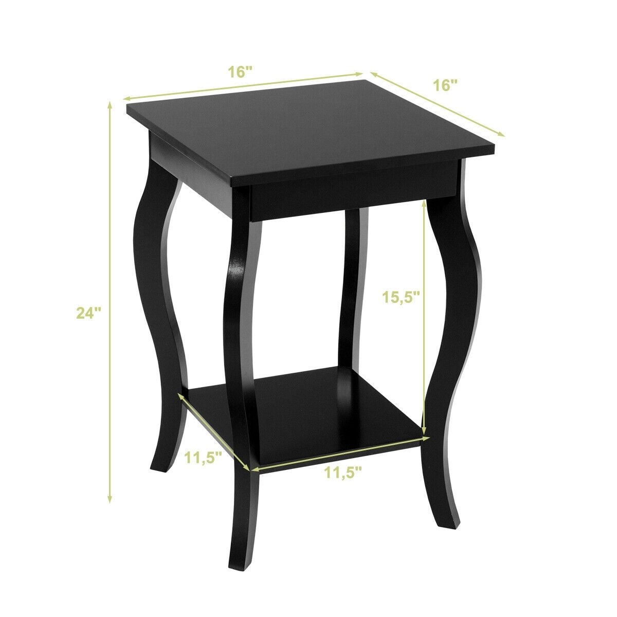 Set of 2 Side Table End Table Night Stand with Shelf, Black End & Side Tables   at Gallery Canada