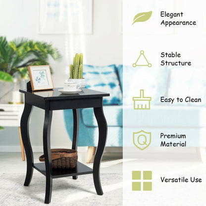 Set of 2 Side Table End Table Night Stand with Shelf, Black End & Side Tables   at Gallery Canada