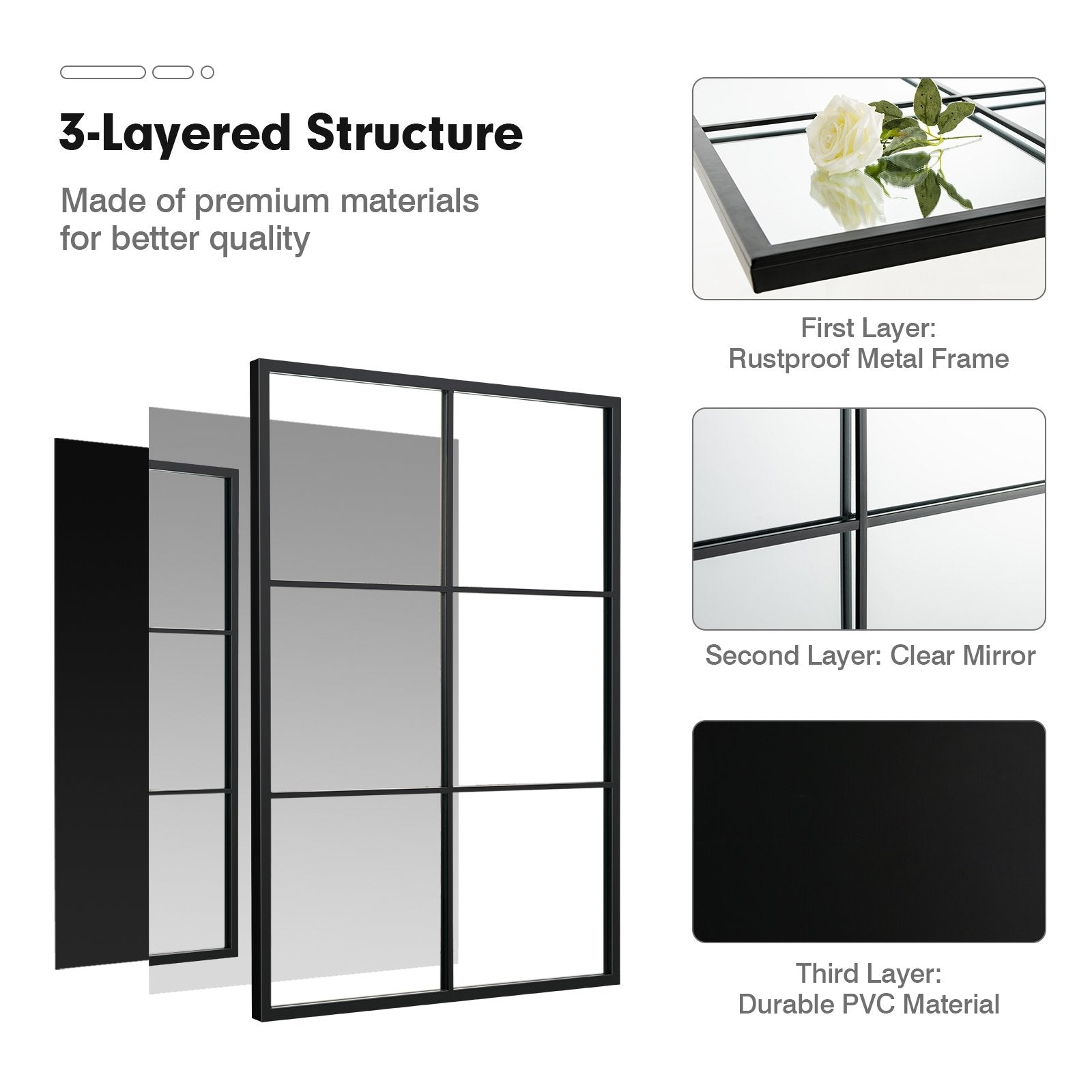 3-Layered Decorative Wall Mirror with Metal Frame for Dining Living Room, Black Wall Mirrors   at Gallery Canada