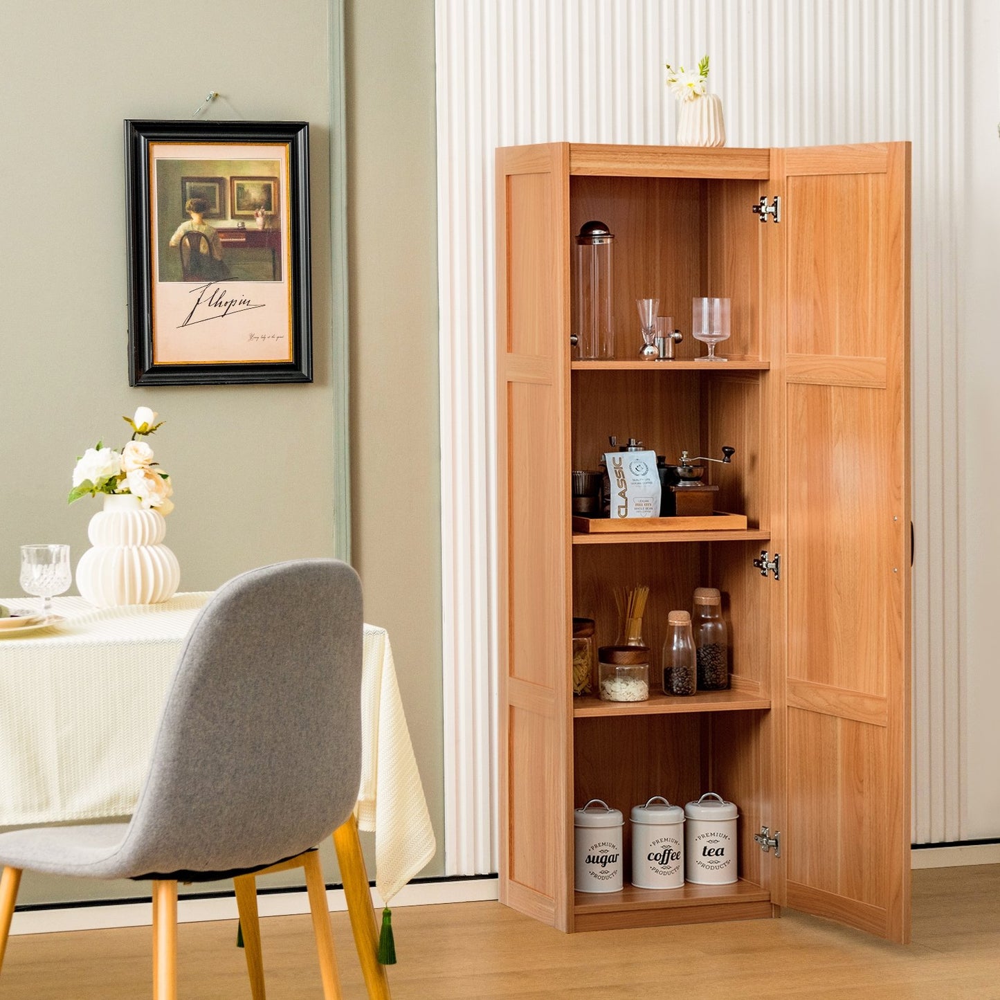 Tall Storage Cabinet with 4 Storage Shelves for Bathroom Living Room, Natural - Gallery Canada