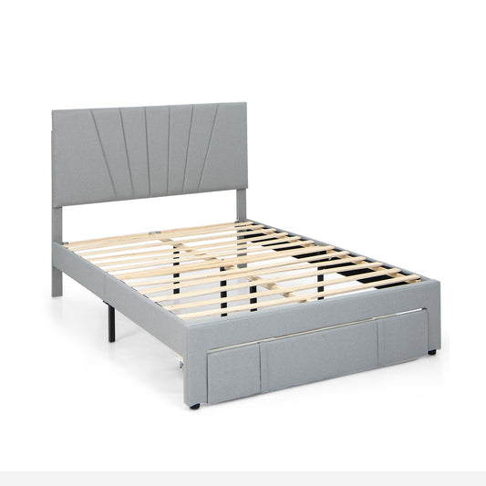 Full/Queen Size Upholstered Bed Frame with Drawer and Adjustable Headboard-Full Size, Gray - Gallery Canada