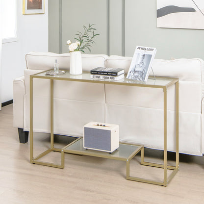 48 Inch 2-Tier Console Table with Tempered Glass Tabletop for Hallway, Golden - Gallery Canada