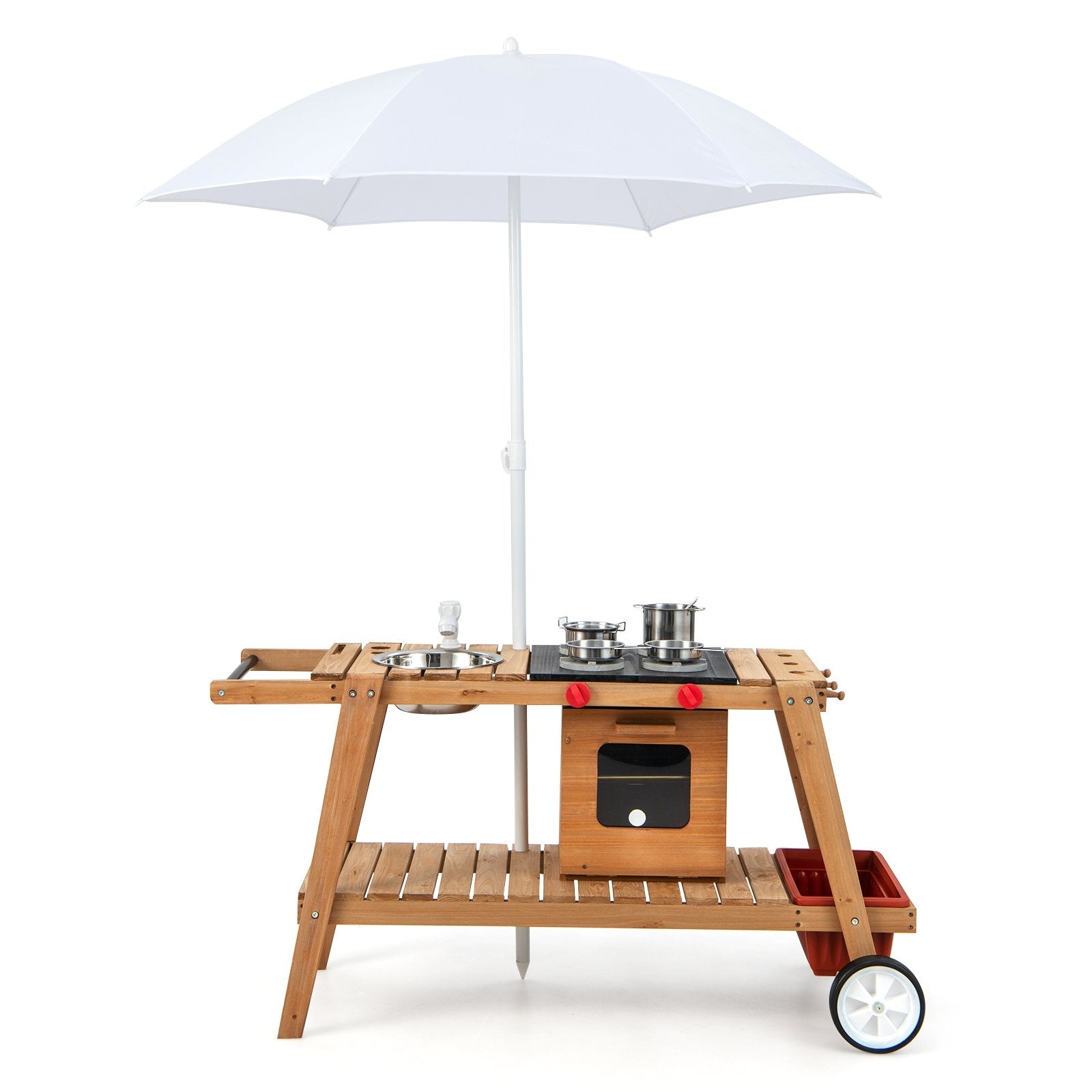 Wooden Play Cart with Sun Proof Umbrella for Toddlers Over 3 Years Old, Brown Pretend Toys   at Gallery Canada