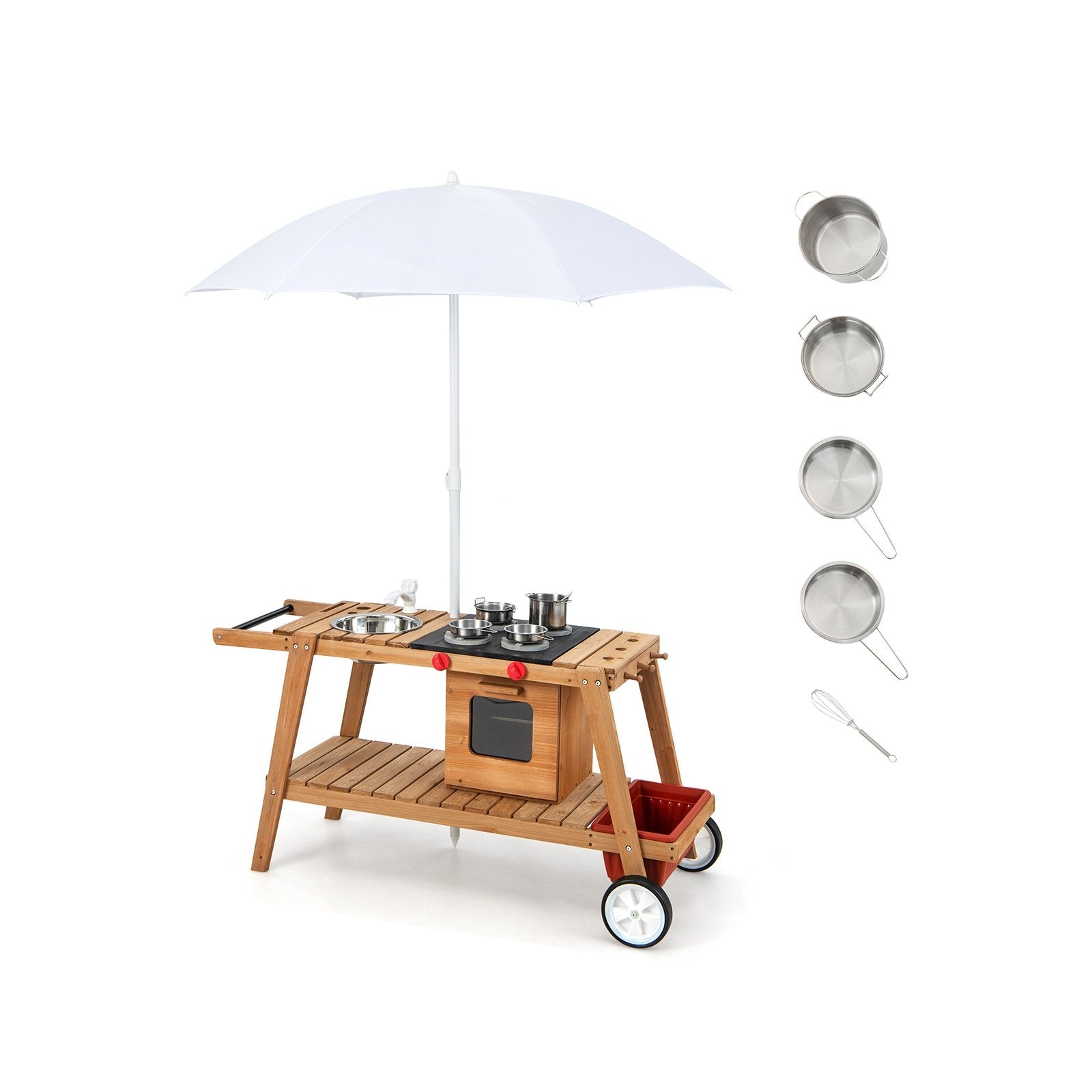 Wooden Play Cart with Sun Proof Umbrella for Toddlers Over 3 Years Old, Brown Pretend Toys   at Gallery Canada