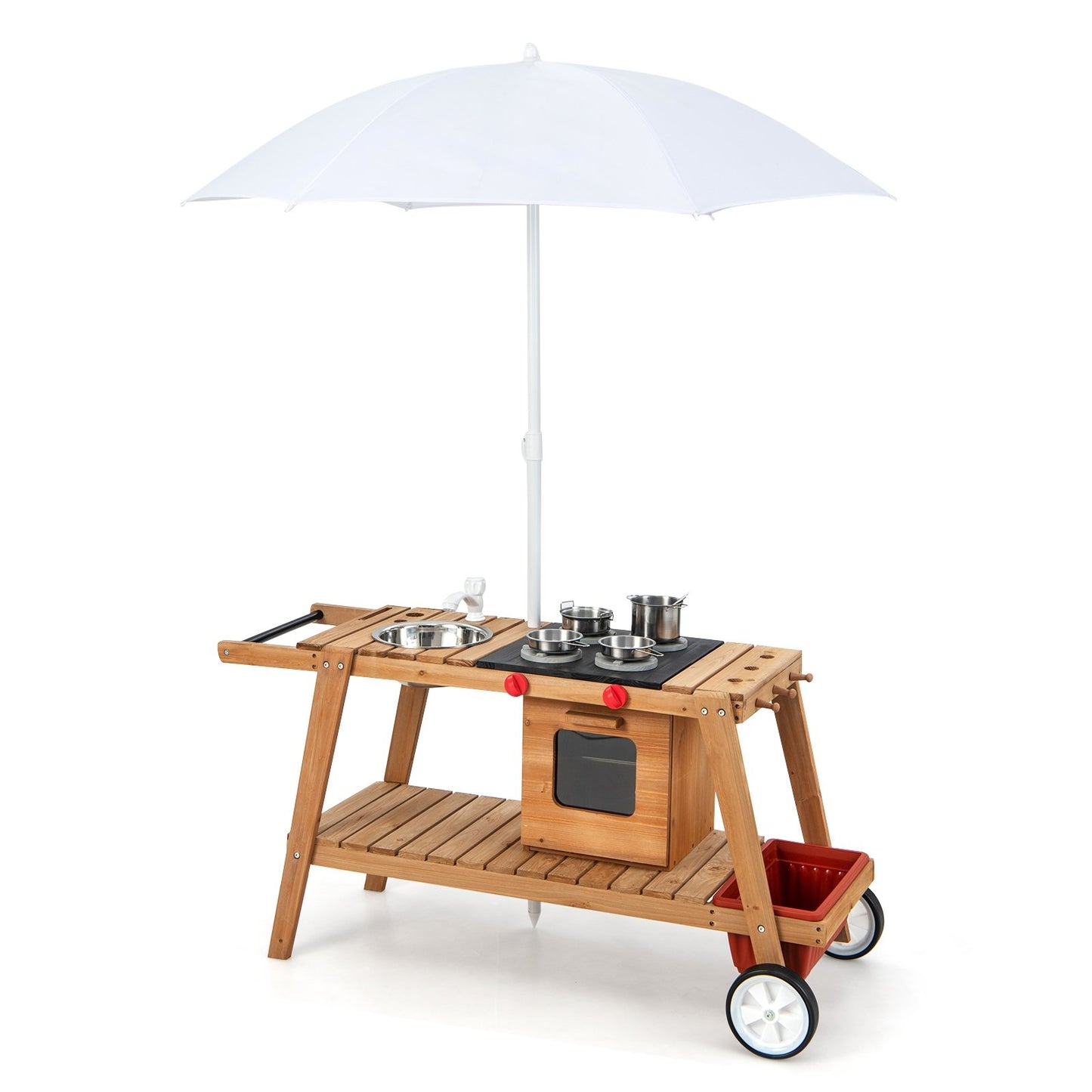 Wooden Play Cart with Sun Proof Umbrella for Toddlers Over 3 Years Old, Brown Pretend Toys   at Gallery Canada