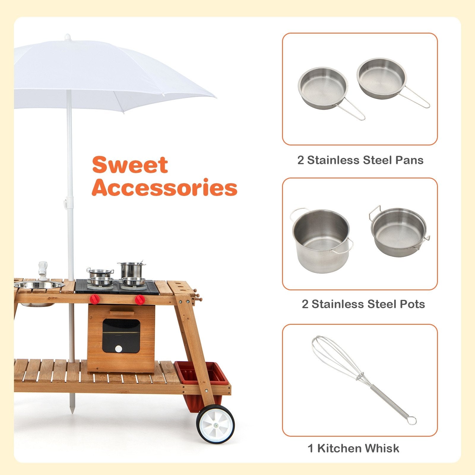 Wooden Play Cart with Sun Proof Umbrella for Toddlers Over 3 Years Old, Brown Pretend Toys   at Gallery Canada