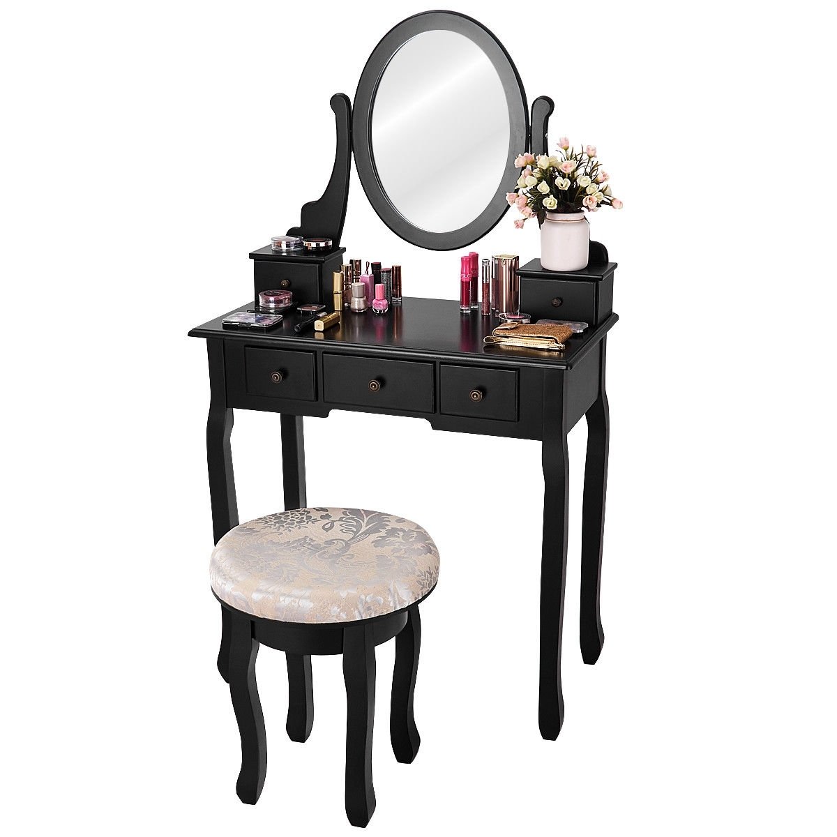 Vanity Makeup Table Set Bedroom Furniture with Padded Stool, Black Makeup Vanities   at Gallery Canada