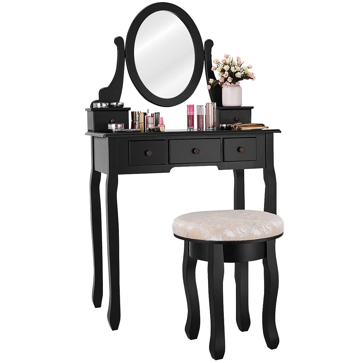 Vanity Makeup Table Set Bedroom Furniture with Padded Stool, Black Makeup Vanities   at Gallery Canada