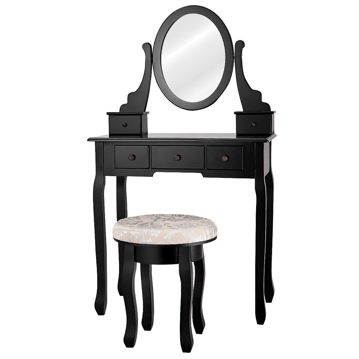 Vanity Makeup Table Set Bedroom Furniture with Padded Stool, Black Makeup Vanities   at Gallery Canada