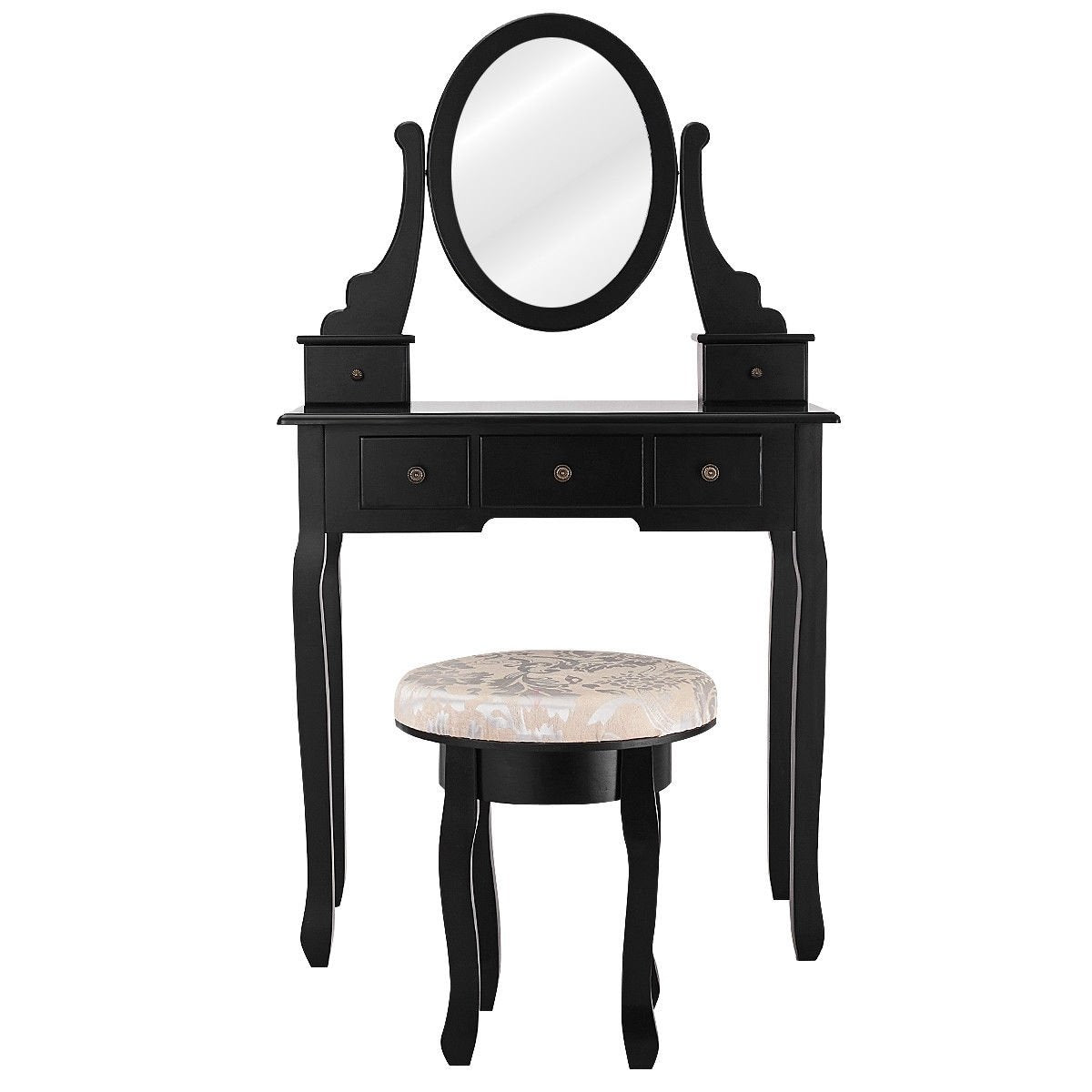 Vanity Makeup Table Set Bedroom Furniture with Padded Stool, Black - Gallery Canada