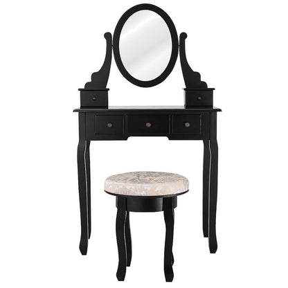 Vanity Makeup Table Set Bedroom Furniture with Padded Stool, Black - Gallery Canada