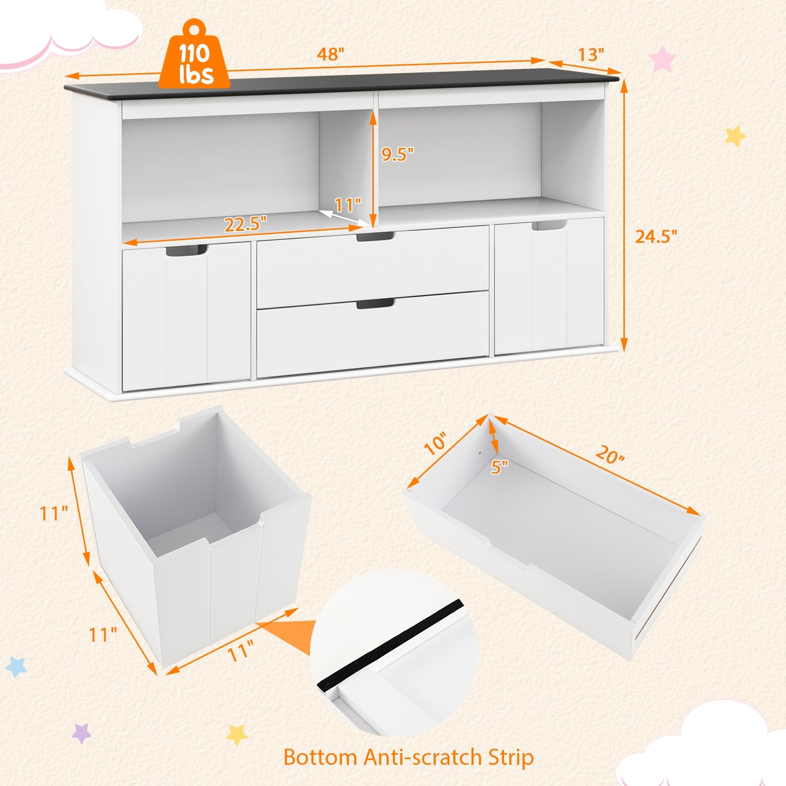 Kids Toy Storage Organizer with Blackboard Top-4-Drawer, White Kids Storage   at Gallery Canada