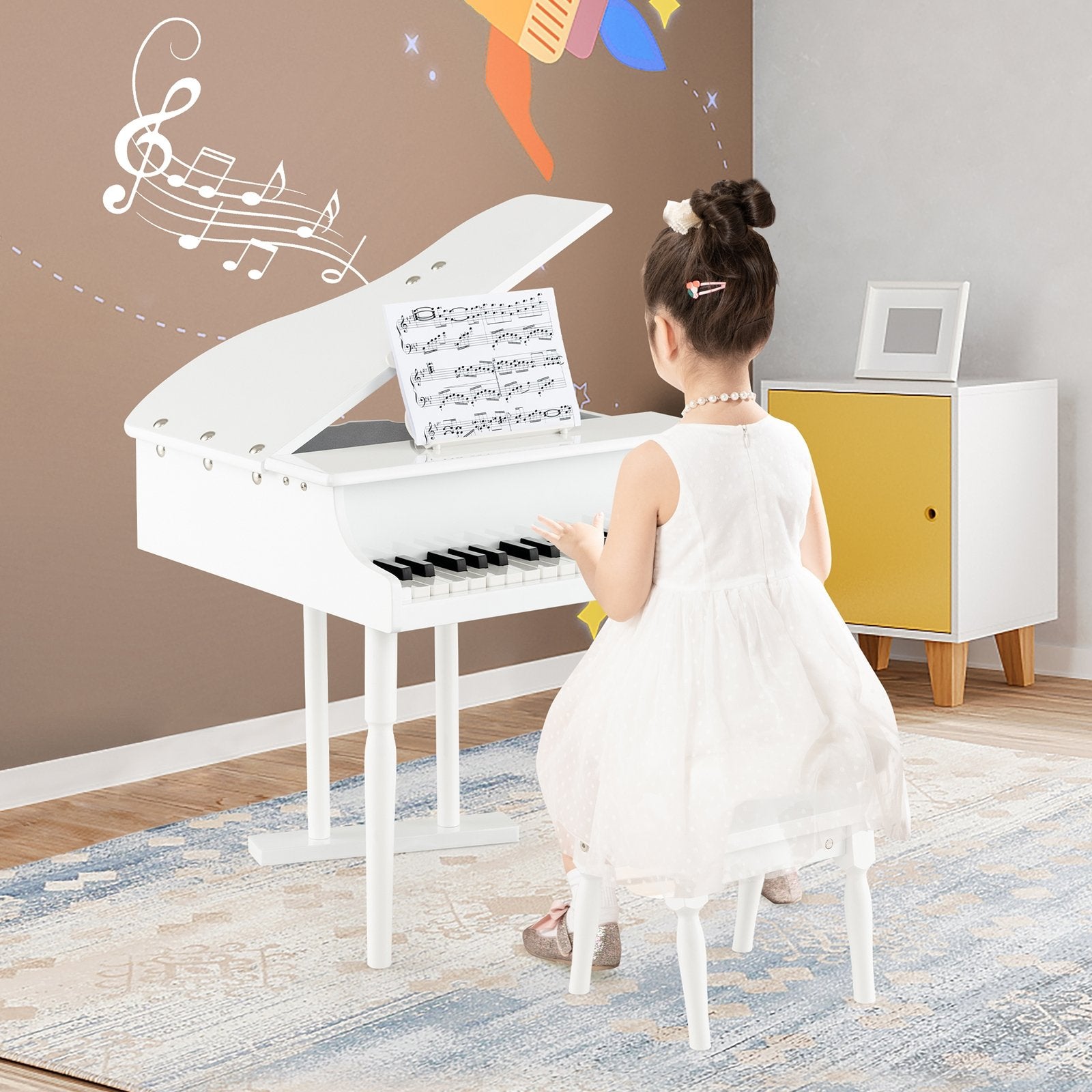 30-Key Kids Piano Keyboard Toy with Bench Piano Lid and Music Rack, White Pianos & Keyboards   at Gallery Canada