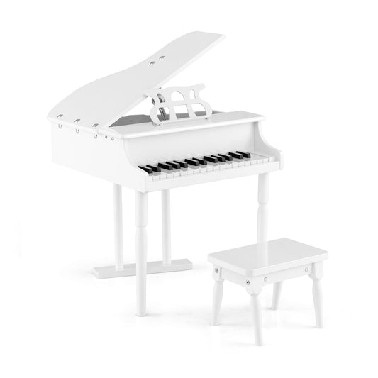 30-Key Kids Piano Keyboard Toy with Bench Piano Lid and Music Rack, White - Gallery Canada