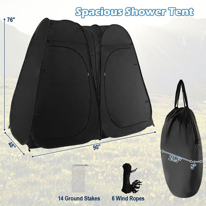 Oversized Pop Up Shower Tent with Window Floor and Storage Pocket, Black - Gallery Canada
