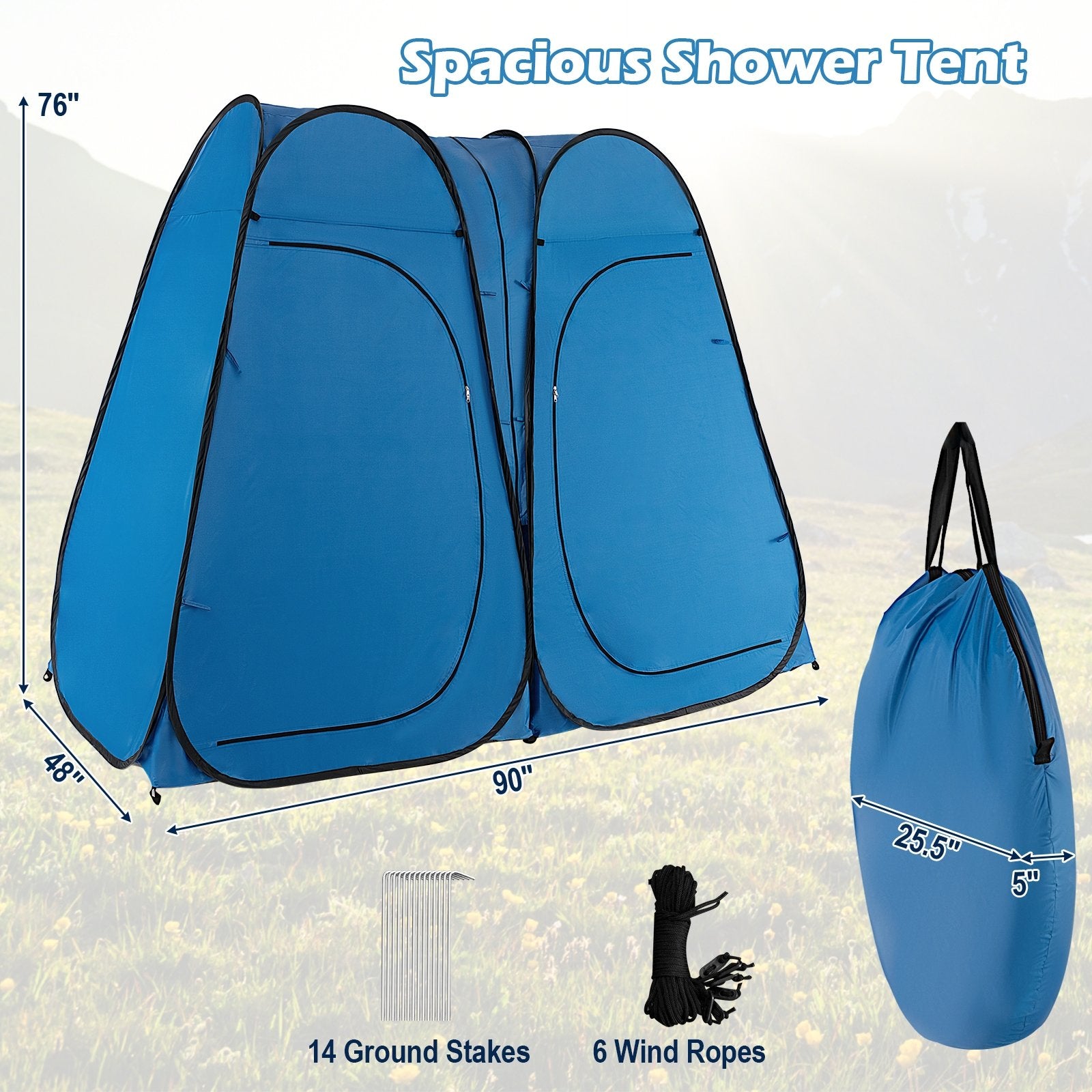 Oversized Pop Up Shower Tent with Window Floor and Storage Pocket, Blue Tents   at Gallery Canada