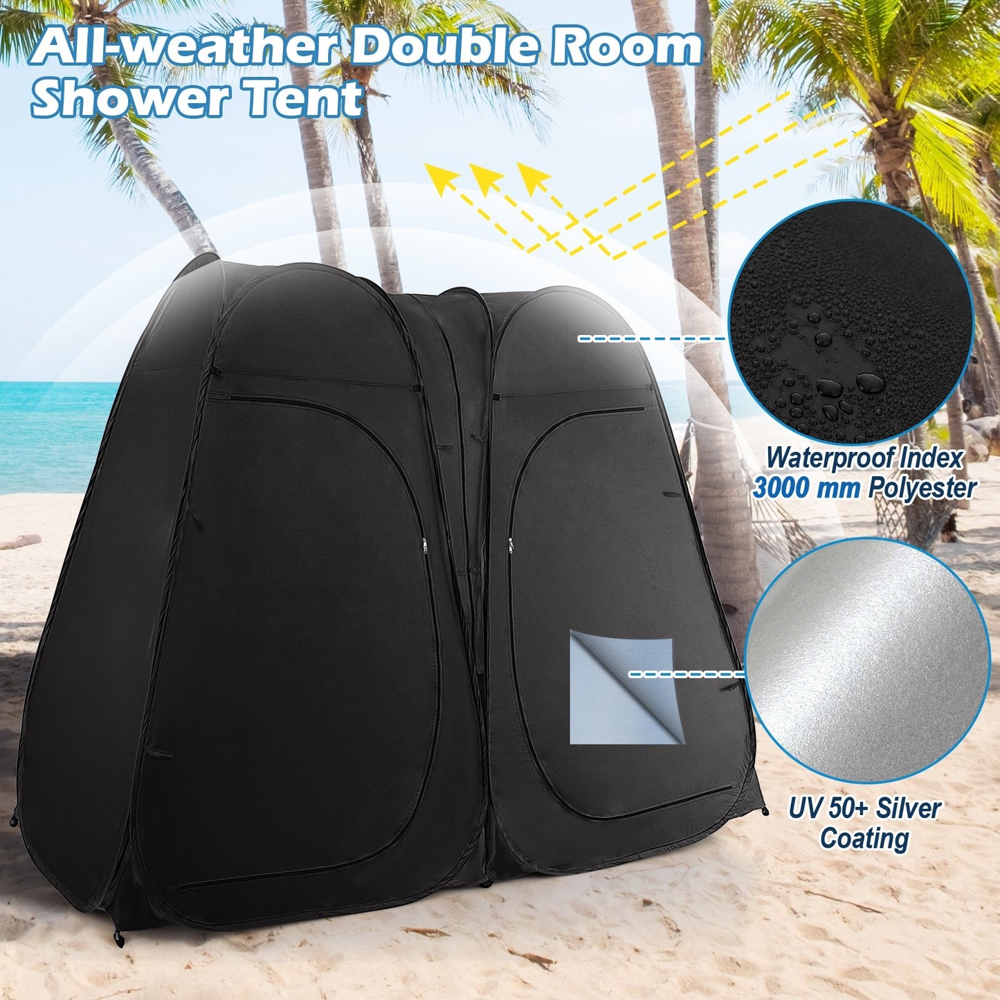 Oversized Pop Up Shower Tent with Window Floor and Storage Pocket, Black - Gallery Canada
