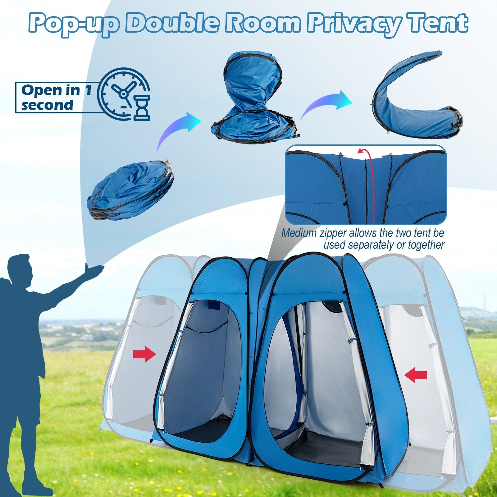 Oversized Pop Up Shower Tent with Window Floor and Storage Pocket, Blue Tents   at Gallery Canada