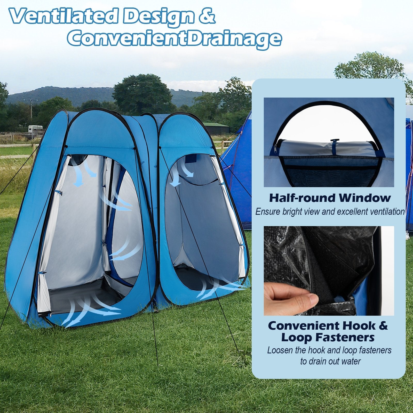 Oversized Pop Up Shower Tent with Window Floor and Storage Pocket, Blue Tents   at Gallery Canada