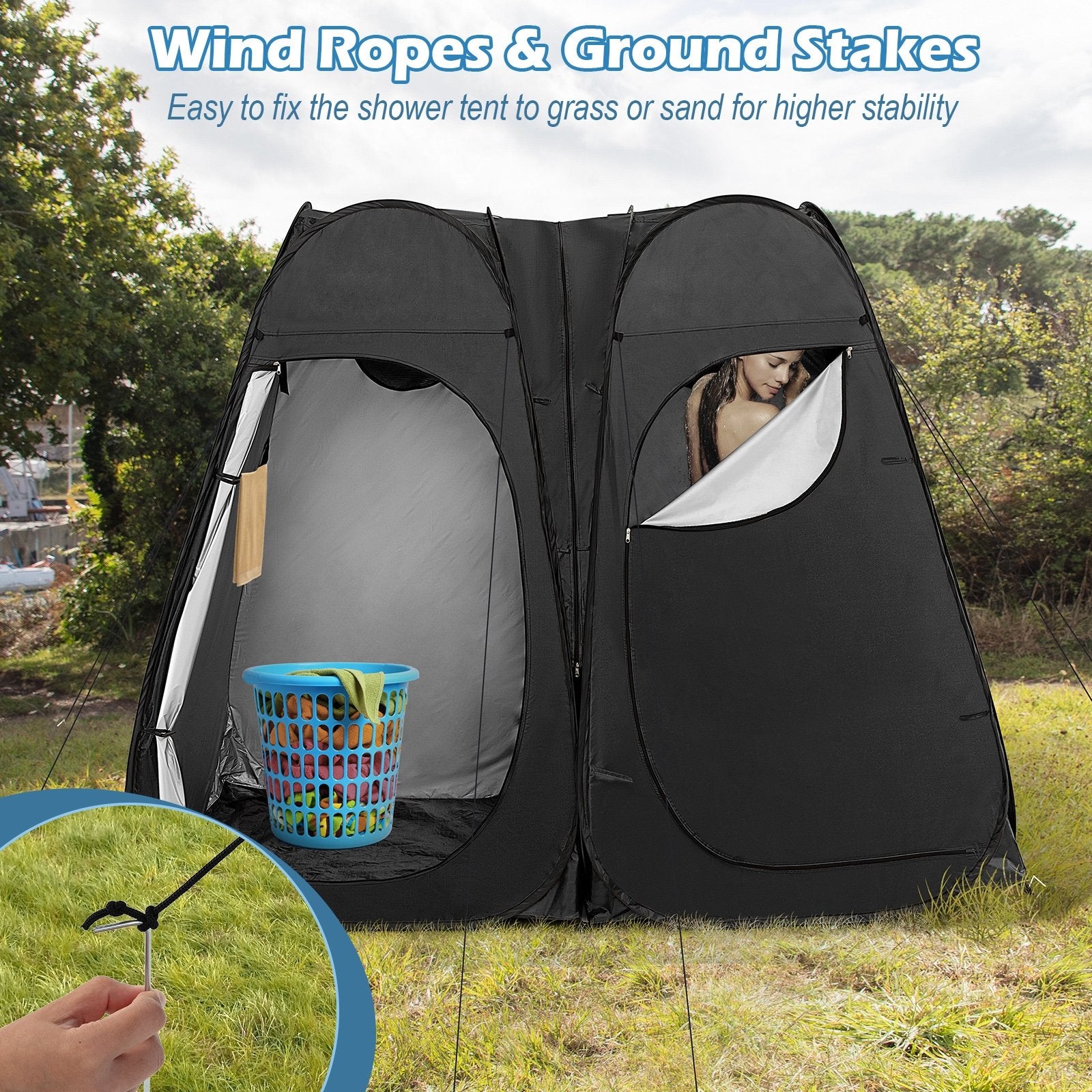 Oversized Pop Up Shower Tent with Window Floor and Storage Pocket, Black Tents   at Gallery Canada