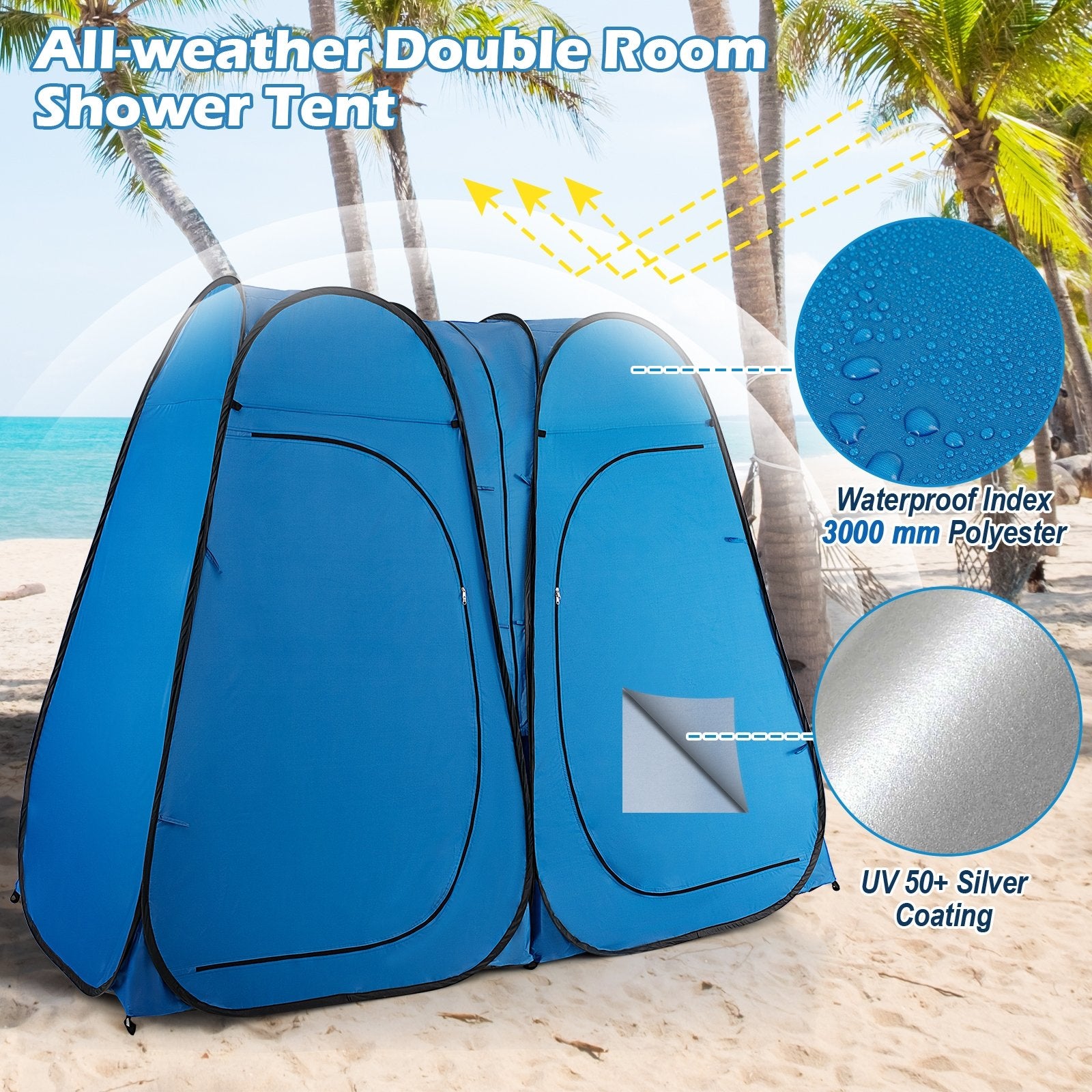 Oversized Pop Up Shower Tent with Window Floor and Storage Pocket, Blue Tents   at Gallery Canada