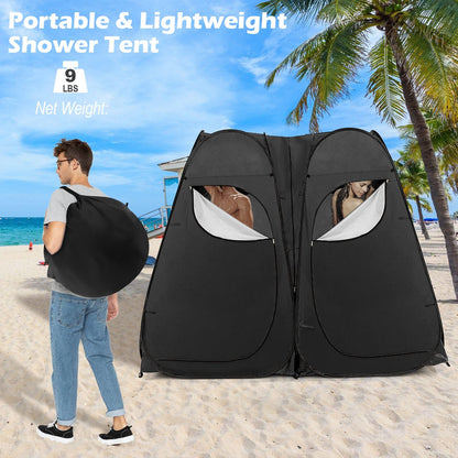 Oversized Pop Up Shower Tent with Window Floor and Storage Pocket, Black - Gallery Canada